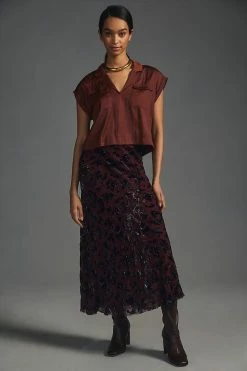 Top 10 🤩 By Anthropologie Collared Henley Top DARK ORANGE 😍