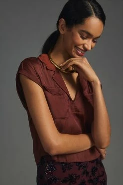 Top 10 ???? By Anthropologie Collared Henley Top DARK ORANGE ???? -PAIGE-shop unnamed file 2576