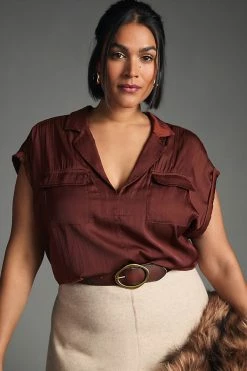 Top 10 ???? By Anthropologie Collared Henley Top DARK ORANGE ???? -PAIGE-shop unnamed file 2578