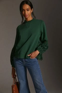 Cheap ⭐ Forever That Girl Eyelet Sweatshirt DARK GREEN ???? -PAIGE-shop unnamed file 2581