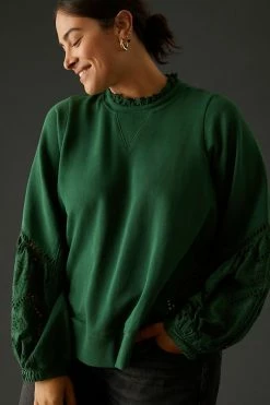 Cheap ⭐ Forever That Girl Eyelet Sweatshirt DARK GREEN ???? -PAIGE-shop unnamed file 2585