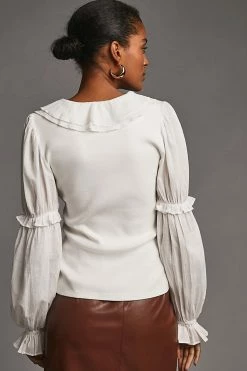 Cheap ???? By Anthropologie Ruffled Top WHITE ???? -PAIGE-shop unnamed file 2615