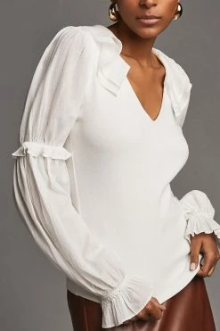 Cheap ???? By Anthropologie Ruffled Top WHITE ???? -PAIGE-shop unnamed file 2616