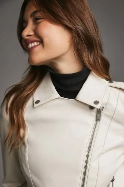 Hot Sale ⌛ By Anthropologie Faux Leather Moto Jacket IVORY ???? -PAIGE-shop unnamed file 2626