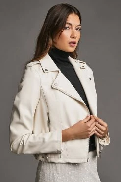 Hot Sale ⌛ By Anthropologie Faux Leather Moto Jacket IVORY ???? -PAIGE-shop unnamed file 2629