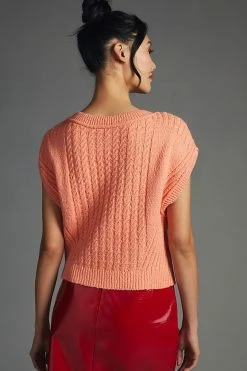 Deals ???? Pilcro Oversized Cable-Knit Sweater Tee CORAL ???? -PAIGE-shop unnamed file 2645