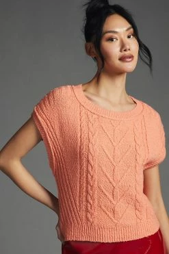Deals ???? Pilcro Oversized Cable-Knit Sweater Tee CORAL ???? -PAIGE-shop unnamed file 2646