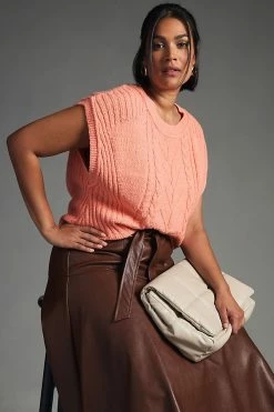 Deals ???? Pilcro Oversized Cable-Knit Sweater Tee CORAL ???? -PAIGE-shop unnamed file 2649