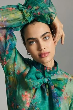 Discount ???? Mynah's Reynu Taandon Sheer Bow Blouse BLUE MOTIF ⭐ -PAIGE-shop unnamed file 2664