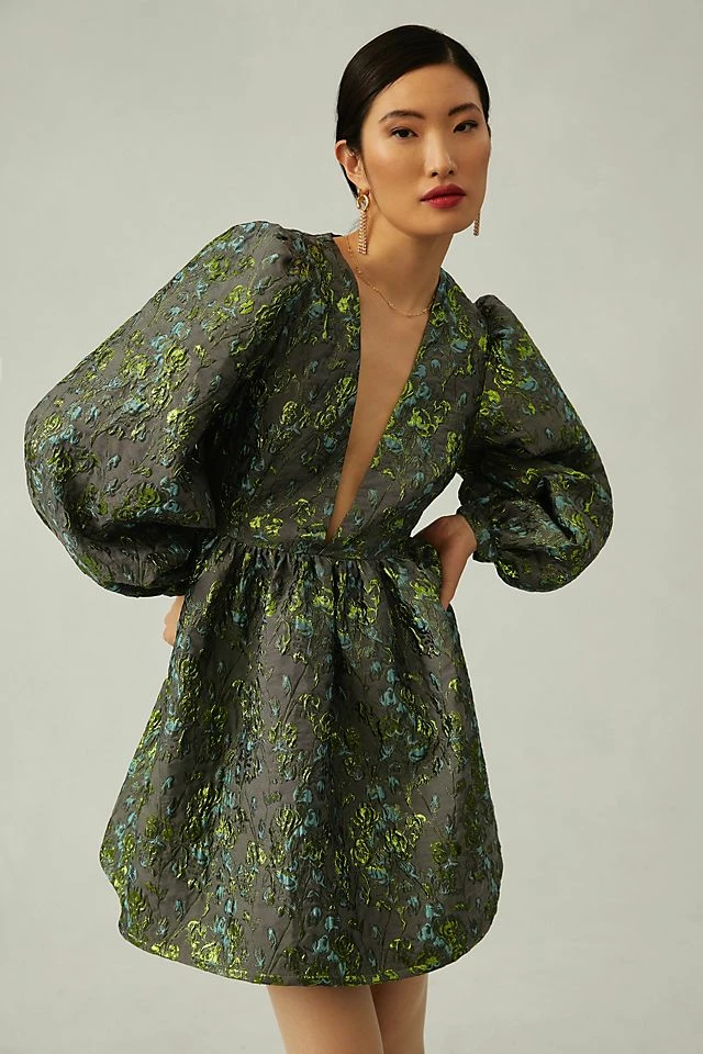 Corey Lynn Calter Deep-V Jacquard Dress Best deal ???? Corey Lynn Calter Deep-V Jacquard ???? Dress GREEN MOTIF ???? -PAIGE-shop unnamed file 2672