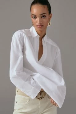 Best Pirce ???? By Anthropologie Henley ???? Shirt WHITE ???? -PAIGE-shop unnamed file 2691