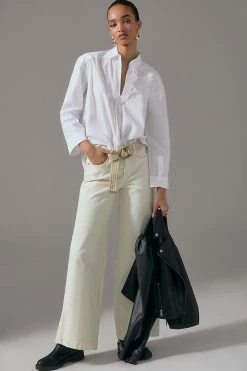 Best Pirce ???? By Anthropologie Henley ???? Shirt WHITE ???? -PAIGE-shop unnamed file 2693