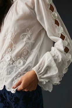 Hot Sale ???? By Anthropologie Embellished Floral Blouse IVORY ???? -PAIGE-shop unnamed file 2726