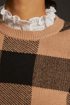 Budget ⌛ By Anthropologie Plaid Ruffle-Collar Pullover Sweater BROWN MOTIF ???? -PAIGE-shop unnamed file 2747
