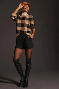Budget ⌛ By Anthropologie Plaid Ruffle-Collar Pullover Sweater BROWN MOTIF ???? -PAIGE-shop unnamed file 2749