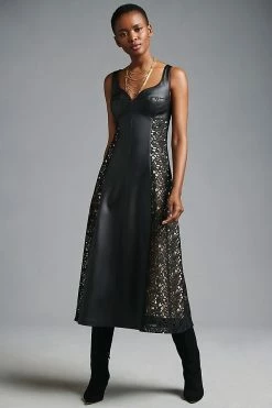 Coupon ???? By Anthropologie Faux Leather Lace ???? Dress BLACK ???? -PAIGE-shop unnamed file 2781
