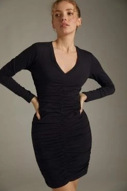 Outlet ✨ Sundry Ruched-Front Long-Sleeve ???? Dress BLACK ???? 5 Outlet ✨ Sundry Ruched-Front Long-Sleeve ???? Dress BLACK ???? -PAIGE-shop unnamed file 279