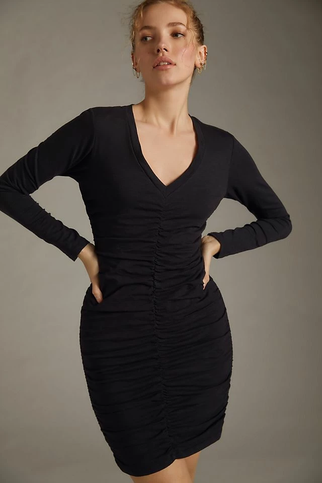 Sundry Ruched-Front Long-Sleeve Dress Outlet ✨ Sundry Ruched-Front Long-Sleeve ???? Dress BLACK ???? -PAIGE-shop unnamed file 279