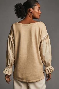 Coupon ???? Pilcro Mixed-Media Pullover BEIGE ✨ -PAIGE-shop unnamed file 2790