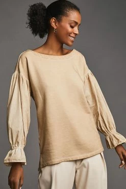 Coupon ???? Pilcro Mixed-Media Pullover BEIGE ✨ -PAIGE-shop unnamed file 2791