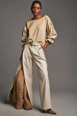 Coupon ???? Pilcro Mixed-Media Pullover BEIGE ✨ -PAIGE-shop unnamed file 2792