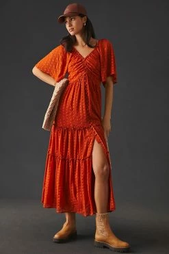 Best Sale ???? By Anthropologie Ruched Tiered ???? Dress TERRA COTTA ???? -PAIGE-shop unnamed file 2808