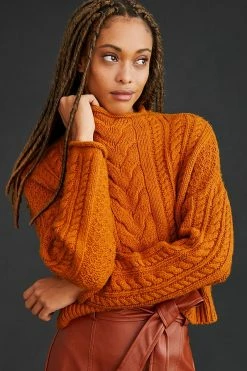 Coupon ???? Pilcro Mock-Neck Cable-Knit Sweater GOLD ???? -PAIGE-shop unnamed file 2820