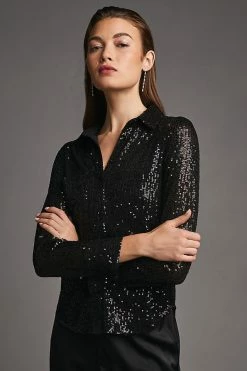Outlet ???? Sunday In Brooklyn Sequin Buttondown BLACK ???? -PAIGE-shop unnamed file 2833