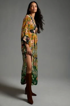 Best Sale ???? By Anthropologie Printed V-Neck Maxi ???? Dress ORANGE MOTIF ???? -PAIGE-shop unnamed file 2844