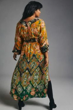 Best Sale ???? By Anthropologie Printed V-Neck Maxi ???? Dress ORANGE MOTIF ???? -PAIGE-shop unnamed file 2846