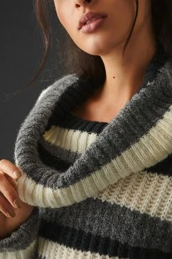 Hot Sale ???? By Anthropologie Striped Turtleneck Sweater BLACK & WHITE ???? -PAIGE-shop unnamed file 2854