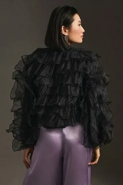 Cheap ???? Eva Franco Ruffled Organza Bomber Jacket BLACK ???? -PAIGE-shop unnamed file 2905