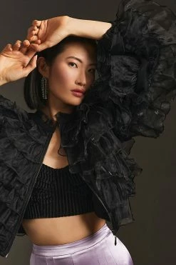Cheap ???? Eva Franco Ruffled Organza Bomber Jacket BLACK ???? -PAIGE-shop unnamed file 2906