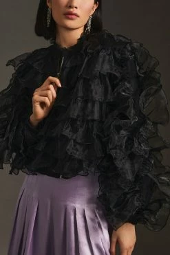 Cheap ???? Eva Franco Ruffled Organza Bomber Jacket BLACK ???? -PAIGE-shop unnamed file 2908