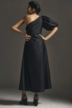 New ???? Aureta Studio One-Shoulder Puff-Sleeve ???? Dress BLACK ???? -PAIGE-shop unnamed file 2941