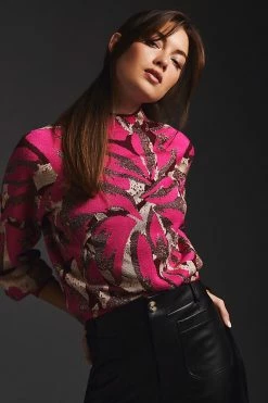 Discount ???? By Anthropologie The Beatriz Mock-Neck Sweater PINK LUREX COMBO ???? -PAIGE-shop unnamed file 2992