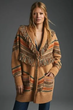 Discount ✨ By Anthropologie Fringed Cardigan Sweater NEUTRAL MOTIF ???? -PAIGE-shop unnamed file 3005