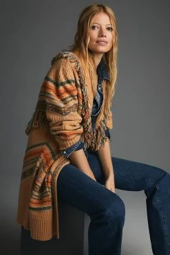 Discount ✨ By Anthropologie Fringed Cardigan Sweater NEUTRAL MOTIF ???? -PAIGE-shop unnamed file 3006