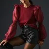 Promo ⭐ English Factory Ruffled Puff-Sleeve Blouse WINE ???? -PAIGE-shop unnamed file 3007