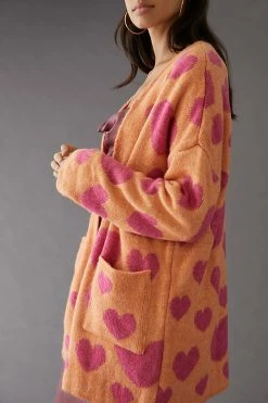 Cheap ???? Maeve Hearts Cardigan Sweater ORANGE MOTIF ???? -PAIGE-shop unnamed file 3014