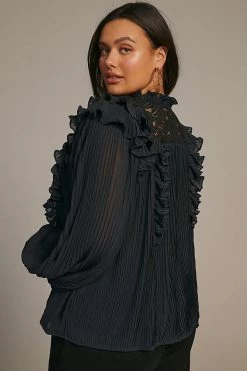 Outlet ???? By Anthropologie Pleated Ruffled Blouse BLACK ???? -PAIGE-shop unnamed file 3039