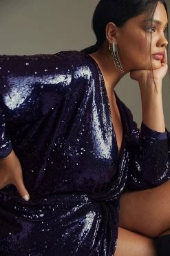 Best deal ???? By Anthropologie Twist-Front Sequin ???? Dress NAVY ???? -PAIGE-shop unnamed file 3056