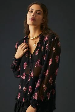 Best Pirce ???? By Anthropologie Sheer Blouse BLACK MOTIF ???? -PAIGE-shop unnamed file 3070