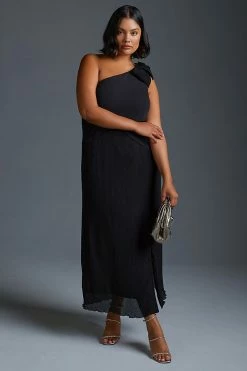 Deals ⌛ By Anthropologie Pleated One-Shoulder ???? Dress BLACK ⭐ -PAIGE-shop unnamed file 3084