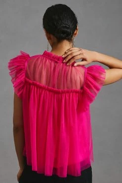 Coupon ???? Sunday In Brooklyn Ruffled Mesh Top PINK ???? -PAIGE-shop unnamed file 3092