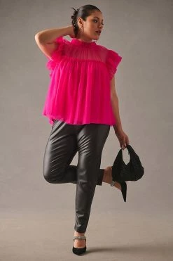 Coupon ???? Sunday In Brooklyn Ruffled Mesh Top PINK ???? -PAIGE-shop unnamed file 3095