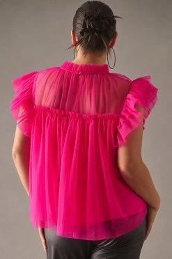Coupon ???? Sunday In Brooklyn Ruffled Mesh Top PINK ???? -PAIGE-shop unnamed file 3096