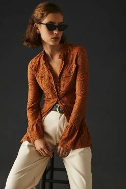 Wholesale ⭐ By Anthropologie Lace Buttondown Blouse COPPER ????
