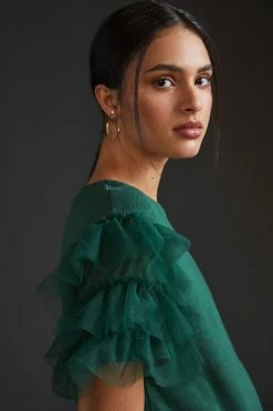 Outlet ???? Lea & Viola Tulle-Sleeve Top GREEN ???? -PAIGE-shop unnamed file 3127