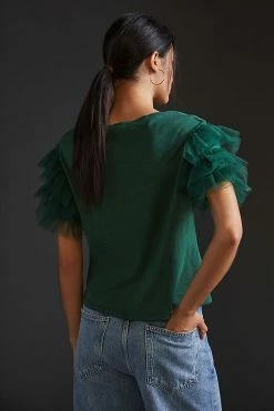 Outlet ???? Lea & Viola Tulle-Sleeve Top GREEN ???? -PAIGE-shop unnamed file 3128
